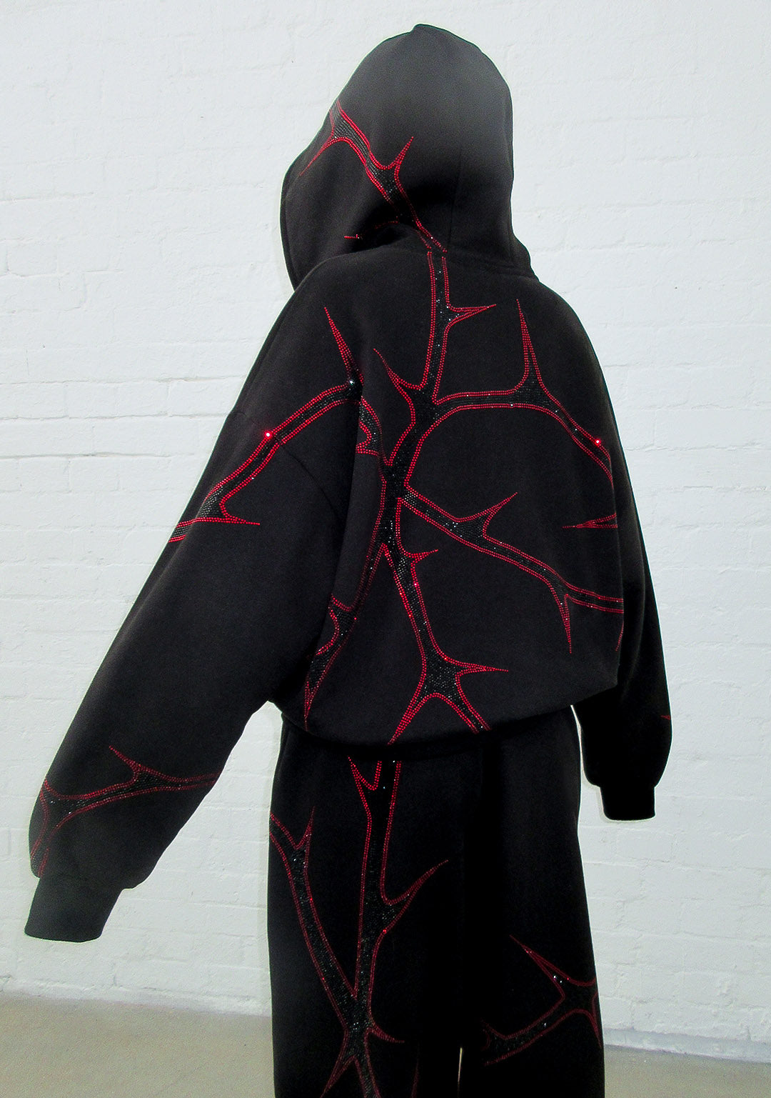 THORN RHINESTONE ZIP HOODIE BLACK AND RED