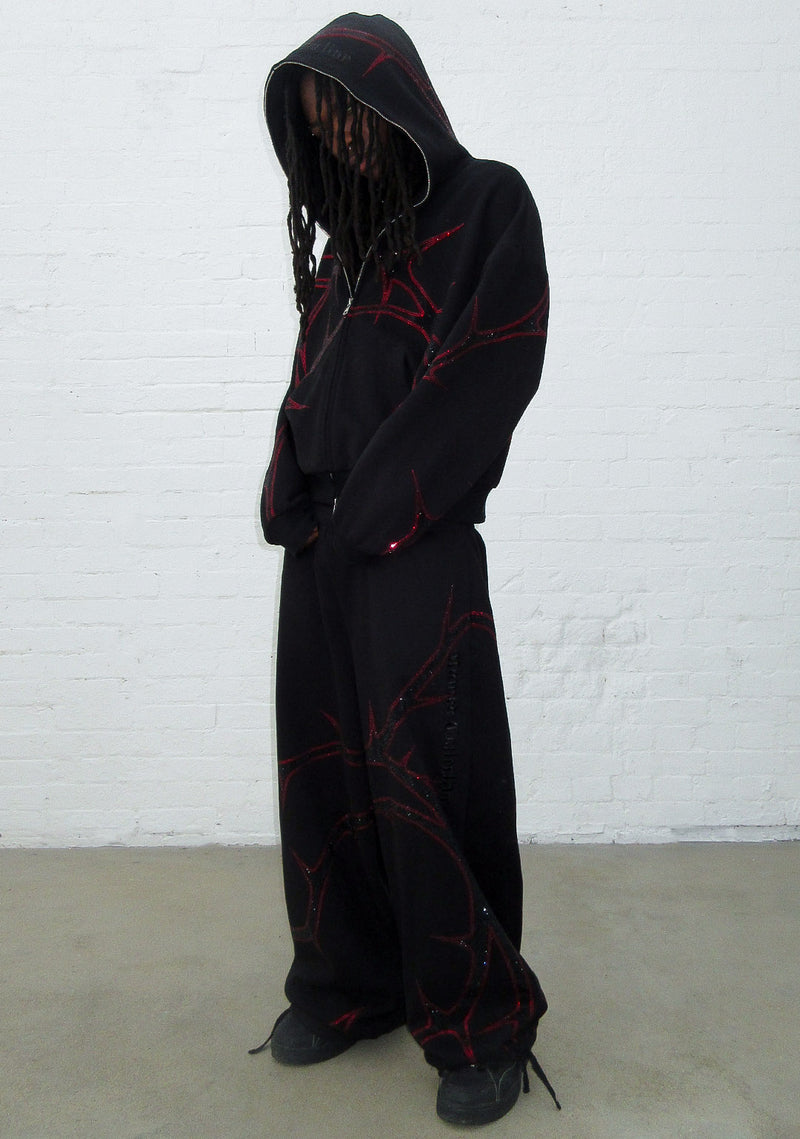 THORN RHINESTONE ZIP HOODIE BLACK AND RED