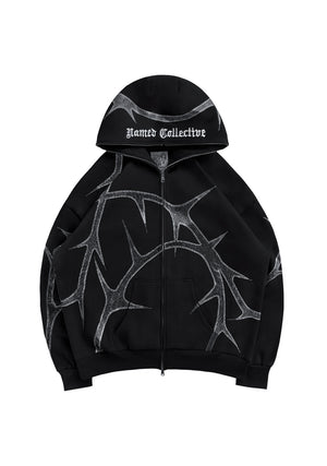 THORN RHINESTONE ZIP HOODIE BLACK