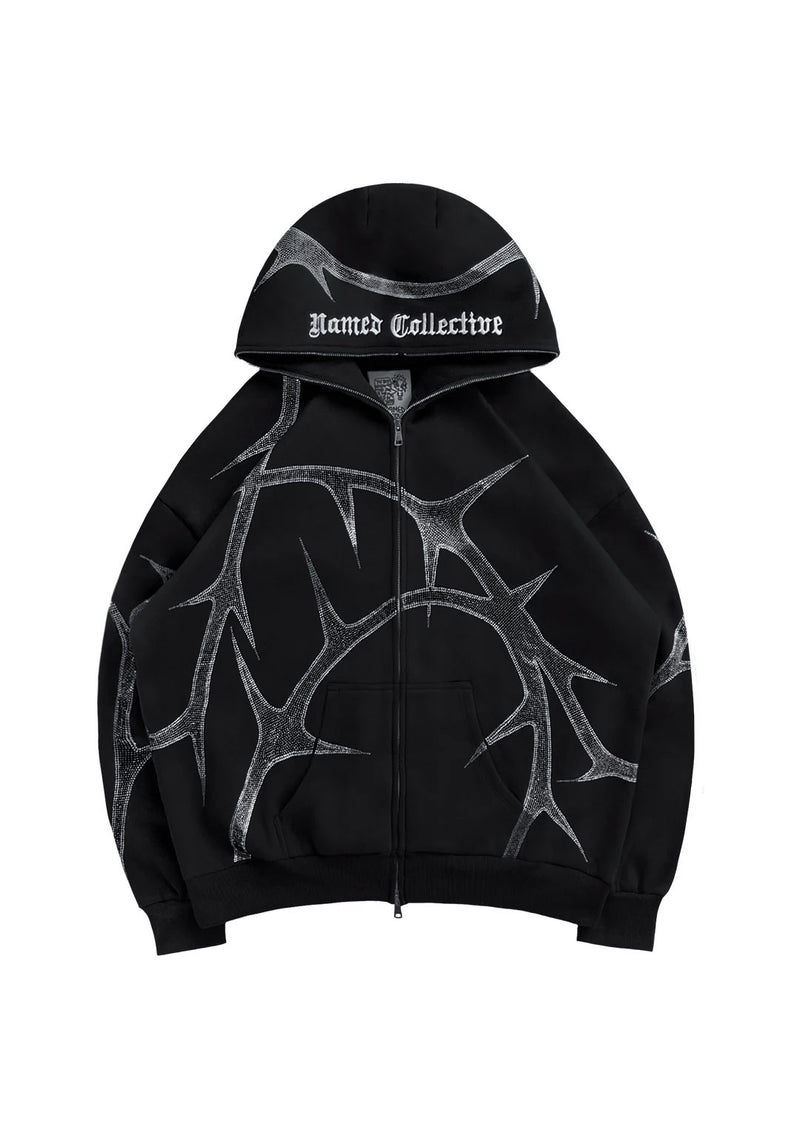 THORN RHINESTONE ZIP HOODIE BLACK