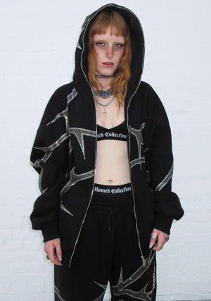 THORN RHINESTONE ZIP HOODIE BLACK
