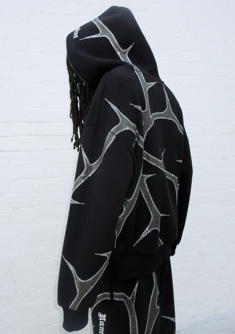 THORN RHINESTONE ZIP HOODIE BLACK