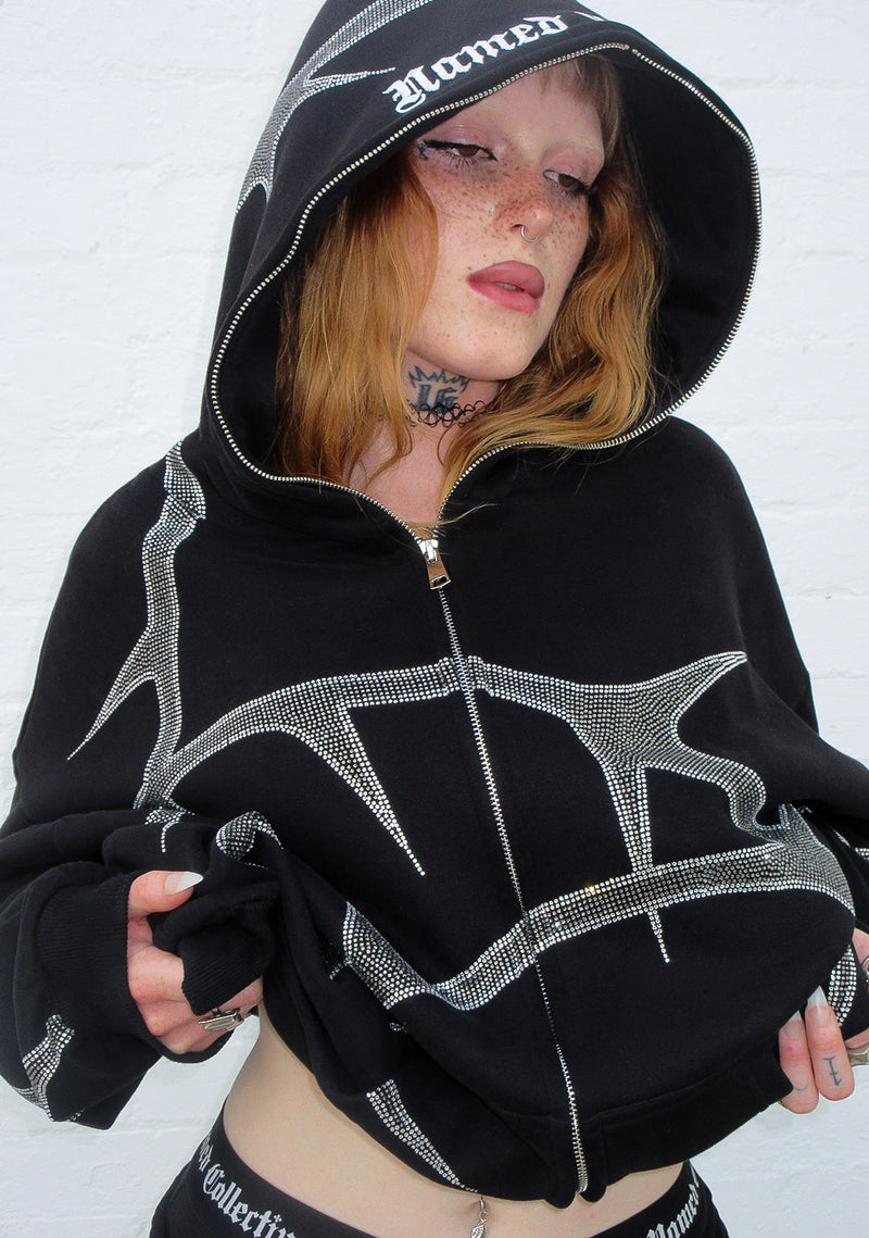 THORN RHINESTONE ZIP HOODIE BLACK