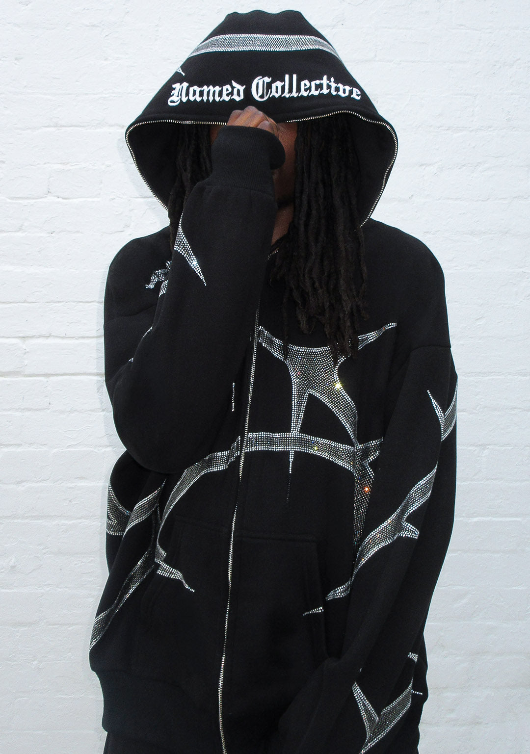 THORN RHINESTONE ZIP HOODIE BLACK