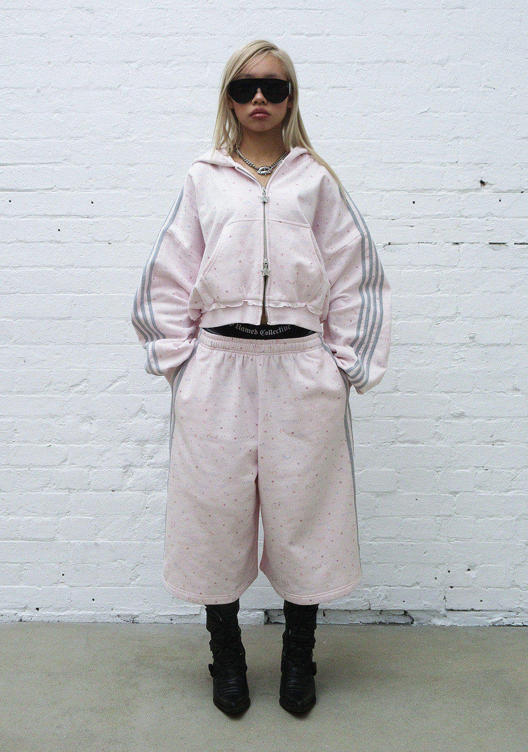 MALFUNCTION SPORTY CROP ZIP HOODIE BABY PINK