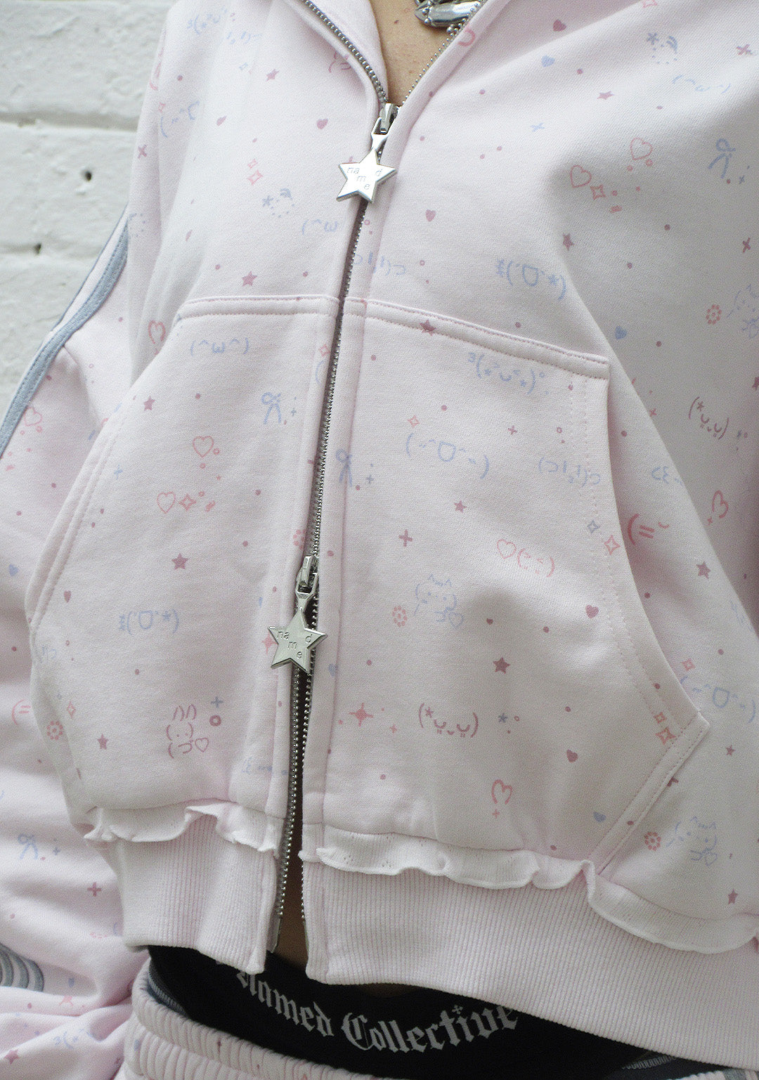 MALFUNCTION SPORTY CROP ZIP HOODIE BABY PINK
