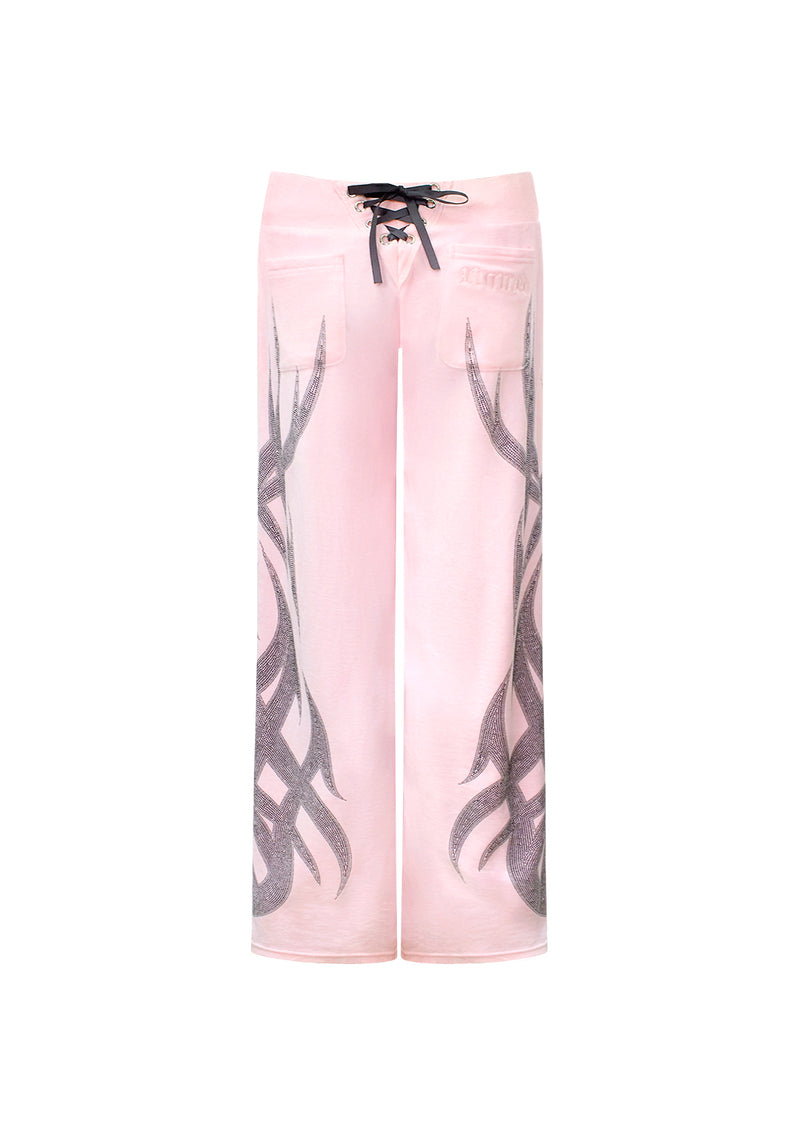 SIGNAL RHINESTONE VELOUR SWEATPANTS BABY PINK