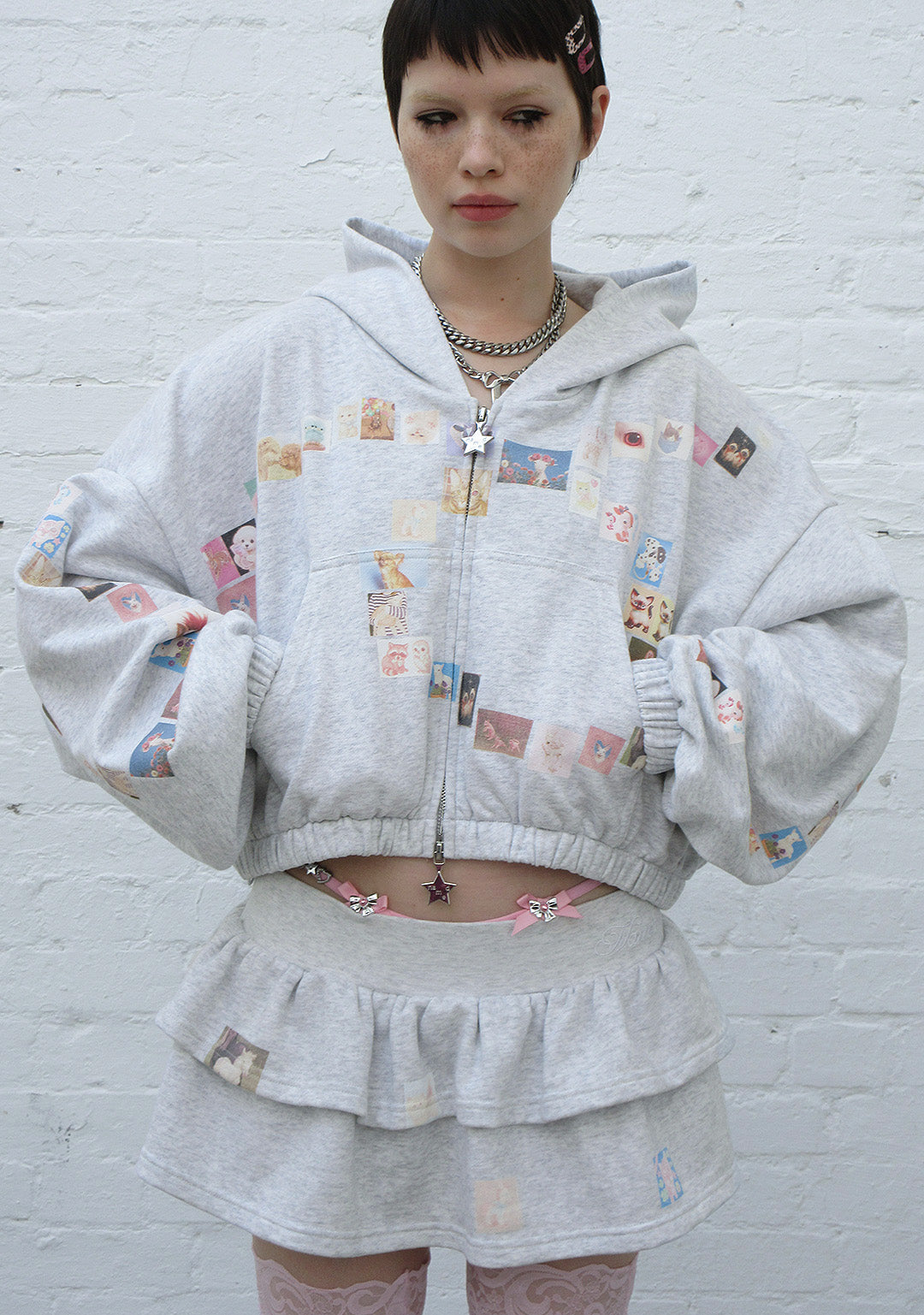 トップス namedcollective CROP ZIP HOODIE Trinket Motif Crop Zip Hoodie Grey Marl – NAMED COLLECTIVE®