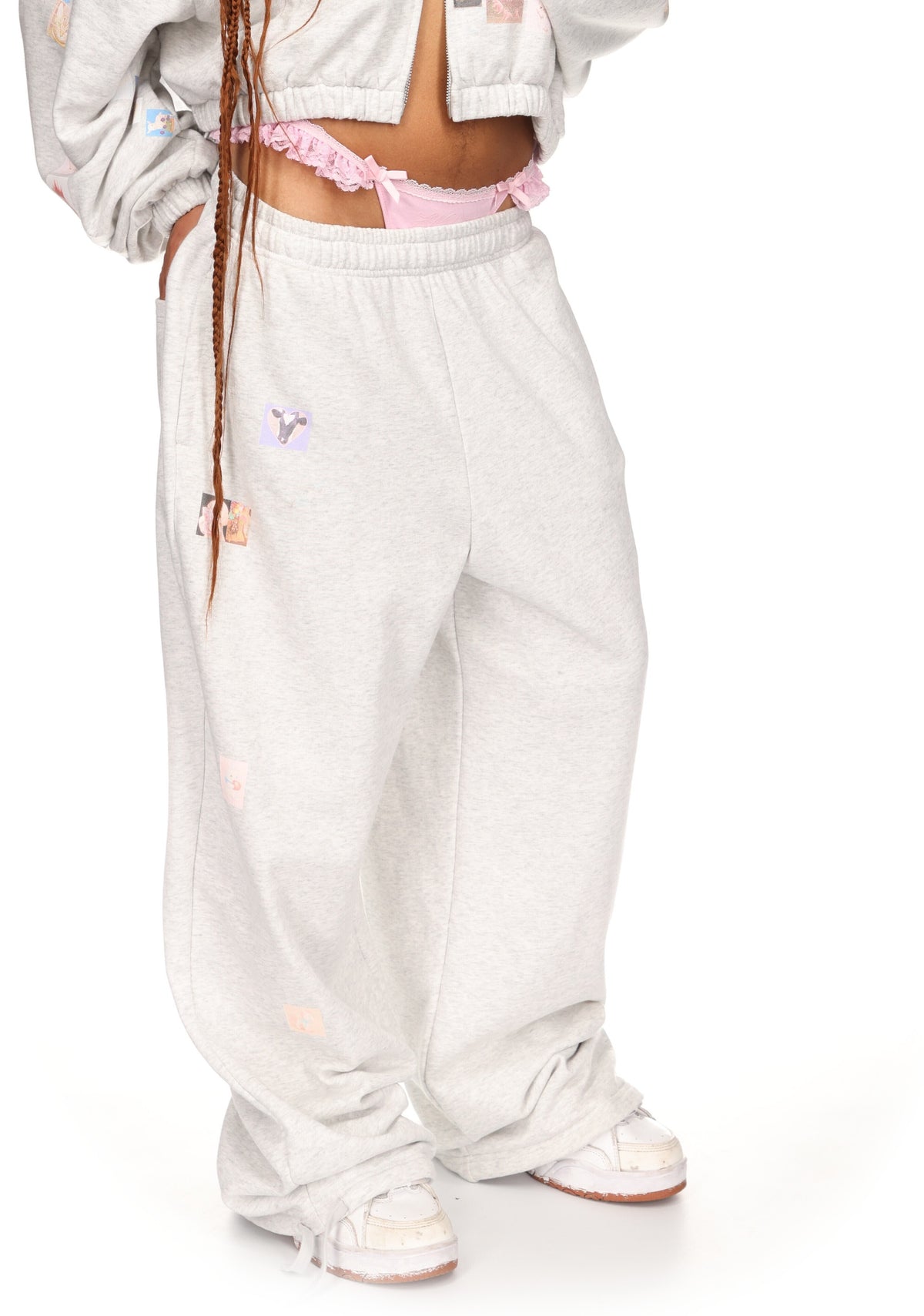 TRINKET MOTIF OVERSIZED SWEATPANTS GREY MARL