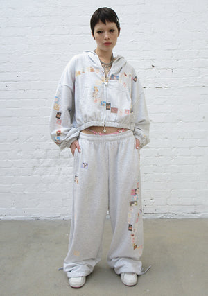 TRINKET MOTIF OVERSIZED SWEATPANTS GREY MARL