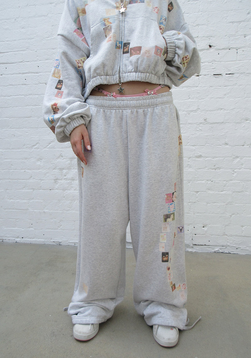 TRINKET MOTIF OVERSIZED SWEATPANTS GREY MARL
