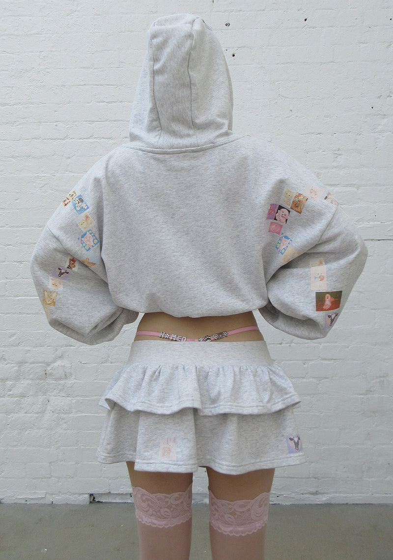 TRINKET MOTIF RUFFLE MICRO SKIRT GREY MARL