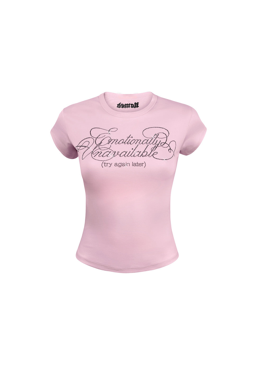 TRY AGAIN L8R RHINESTONE BABY TEE BABY PINK
