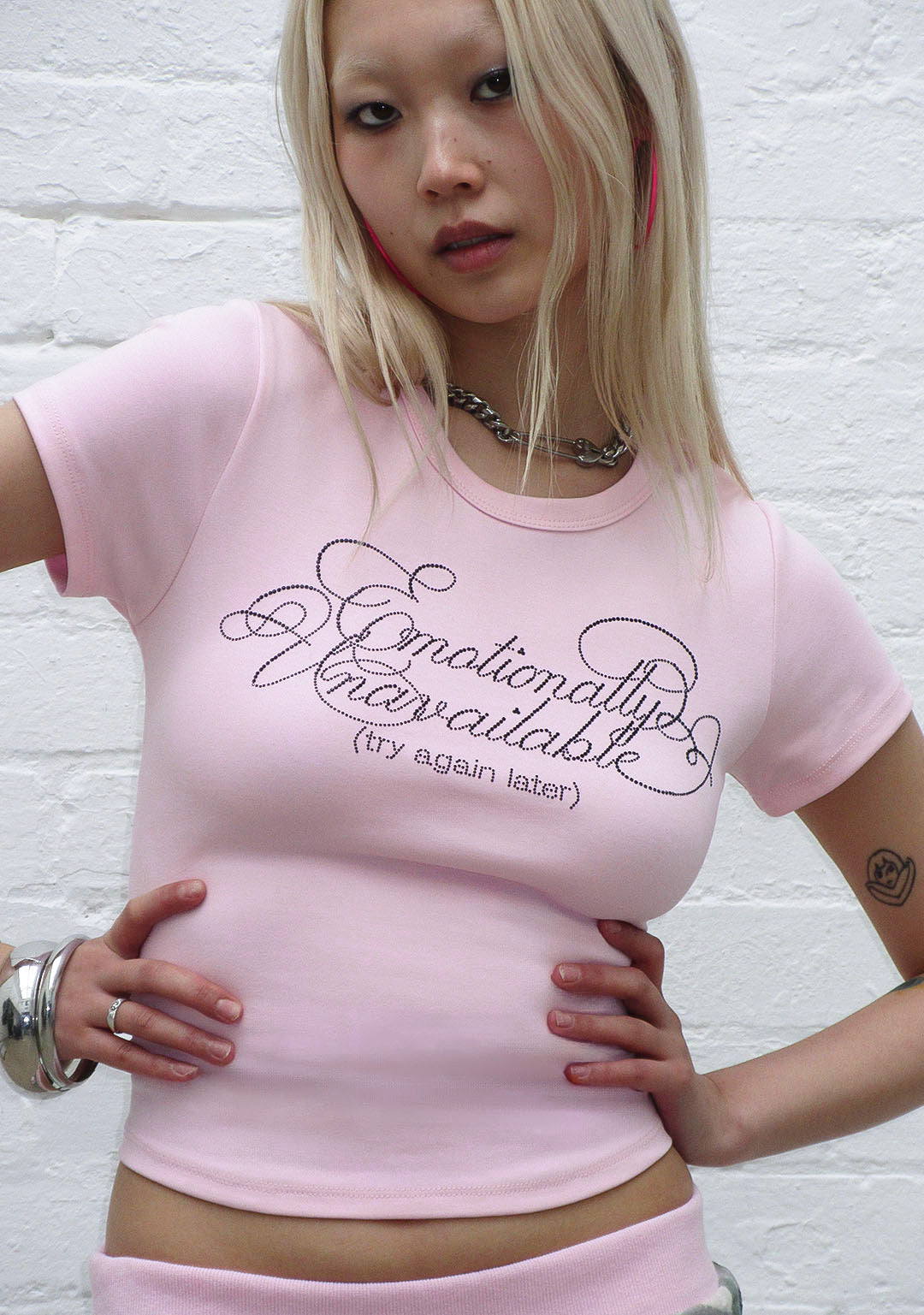 TRY AGAIN L8R RHINESTONE BABY TEE BABY PINK