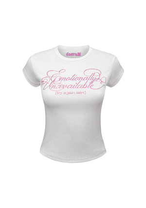 TRY AGAIN L8R RHINESTONE BABY TEE WHITE