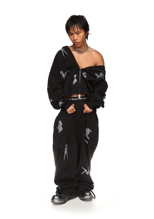 UNREALISTIC IDEALS RHINESTONE OVERSIZED SWEATPANTS BLACK