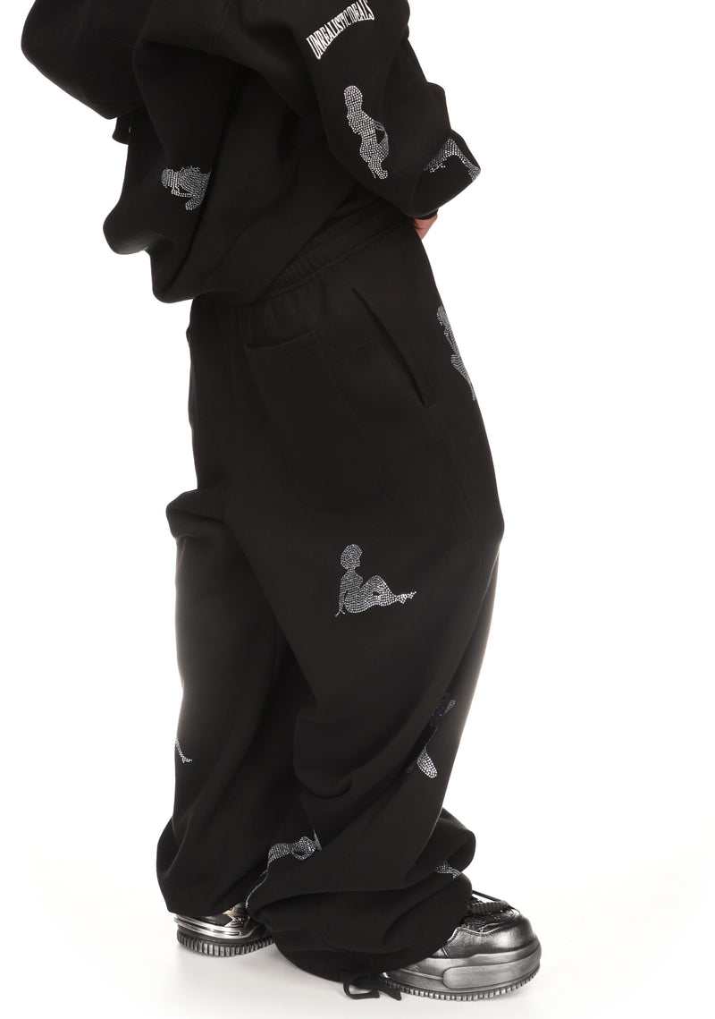 UNREALISTIC IDEALS RHINESTONE OVERSIZED SWEATPANTS BLACK