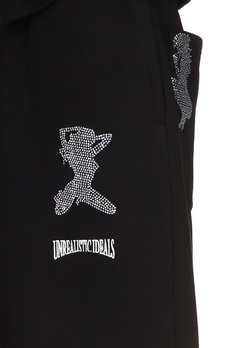 UNREALISTIC IDEALS RHINESTONE OVERSIZED SWEATPANTS BLACK