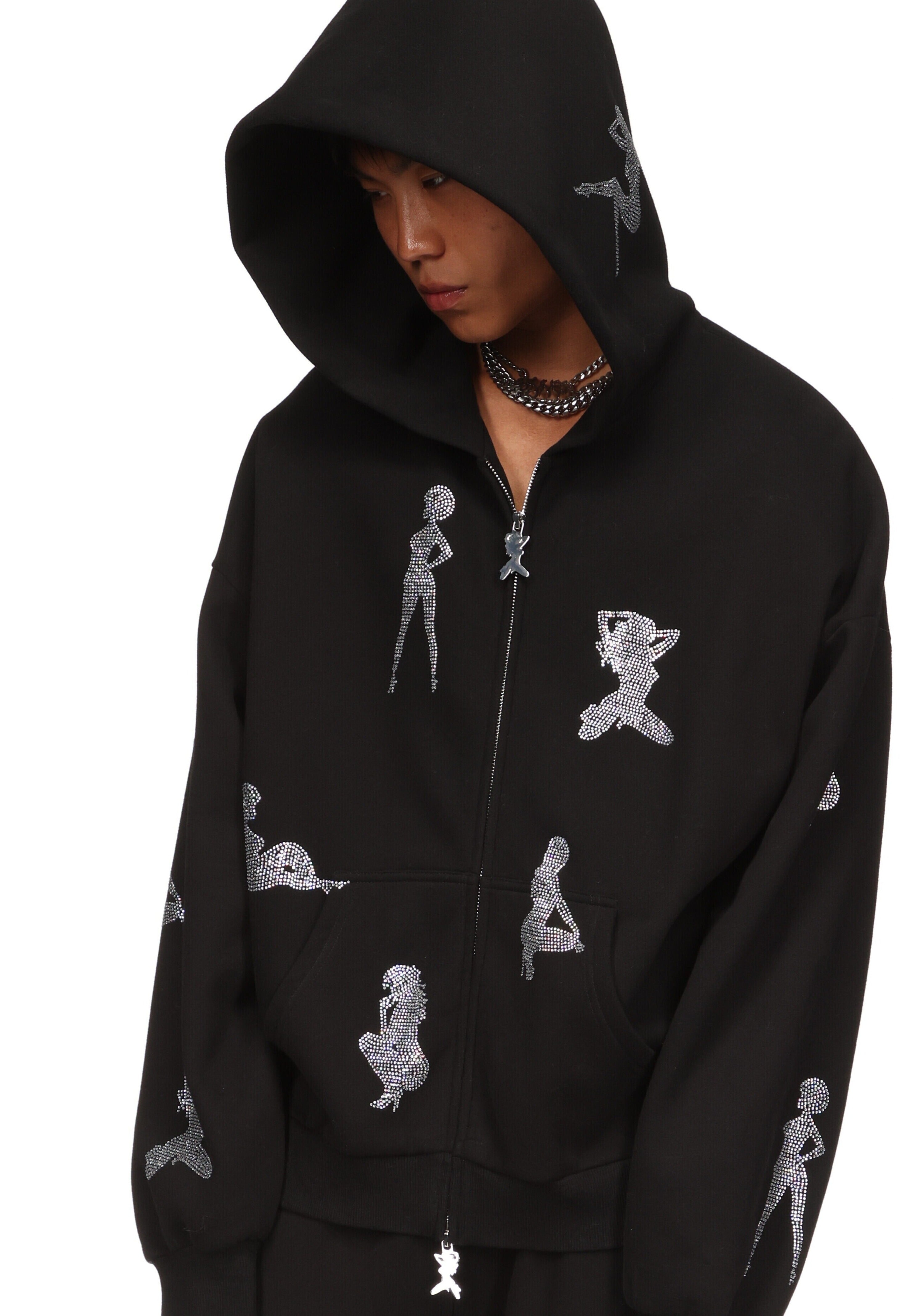 Unrealistic Ideals Rhinestone Zip Hoodie Black – NAMED COLLECTIVE®