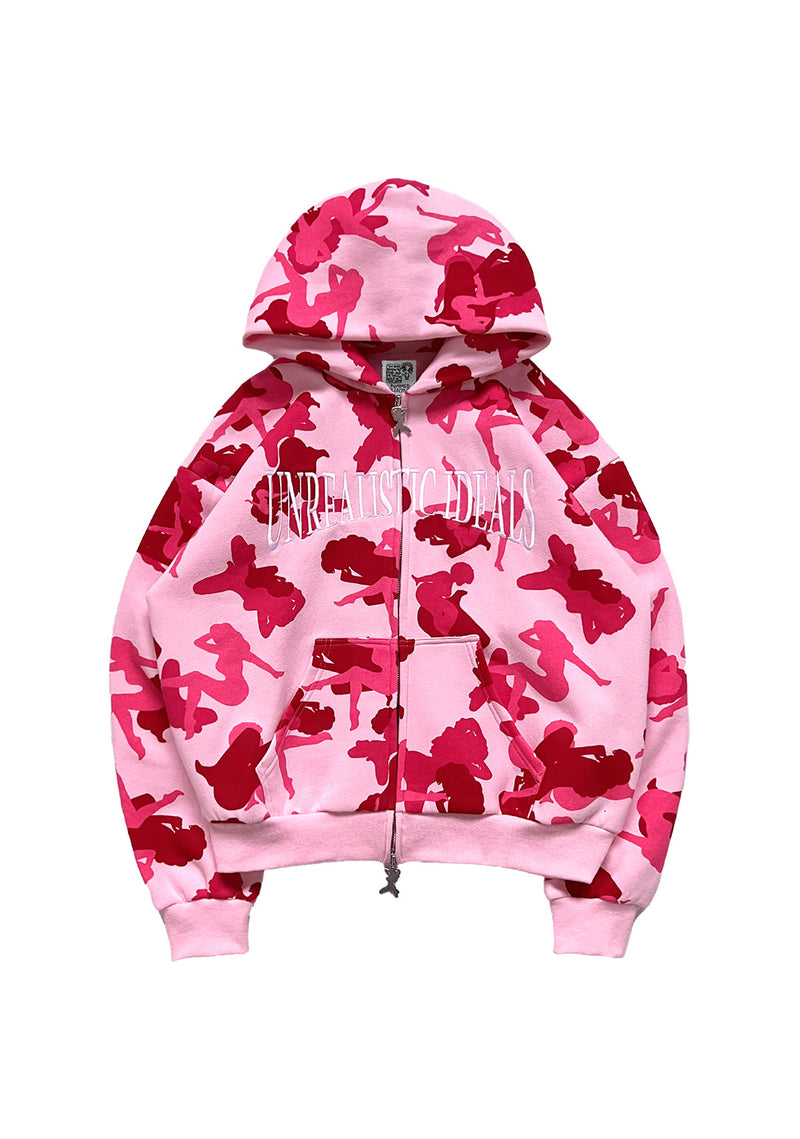 UNREALISTIC IDEALS CAMO ZIP HOODIE CANDY
