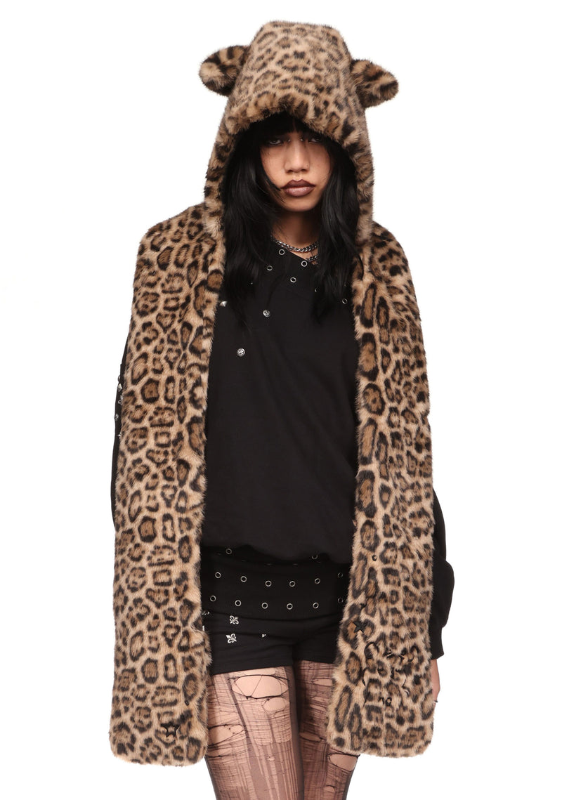 MALFUNCTION UNTAMED EMBROIDERED FAUX FUR HOODED SCARF