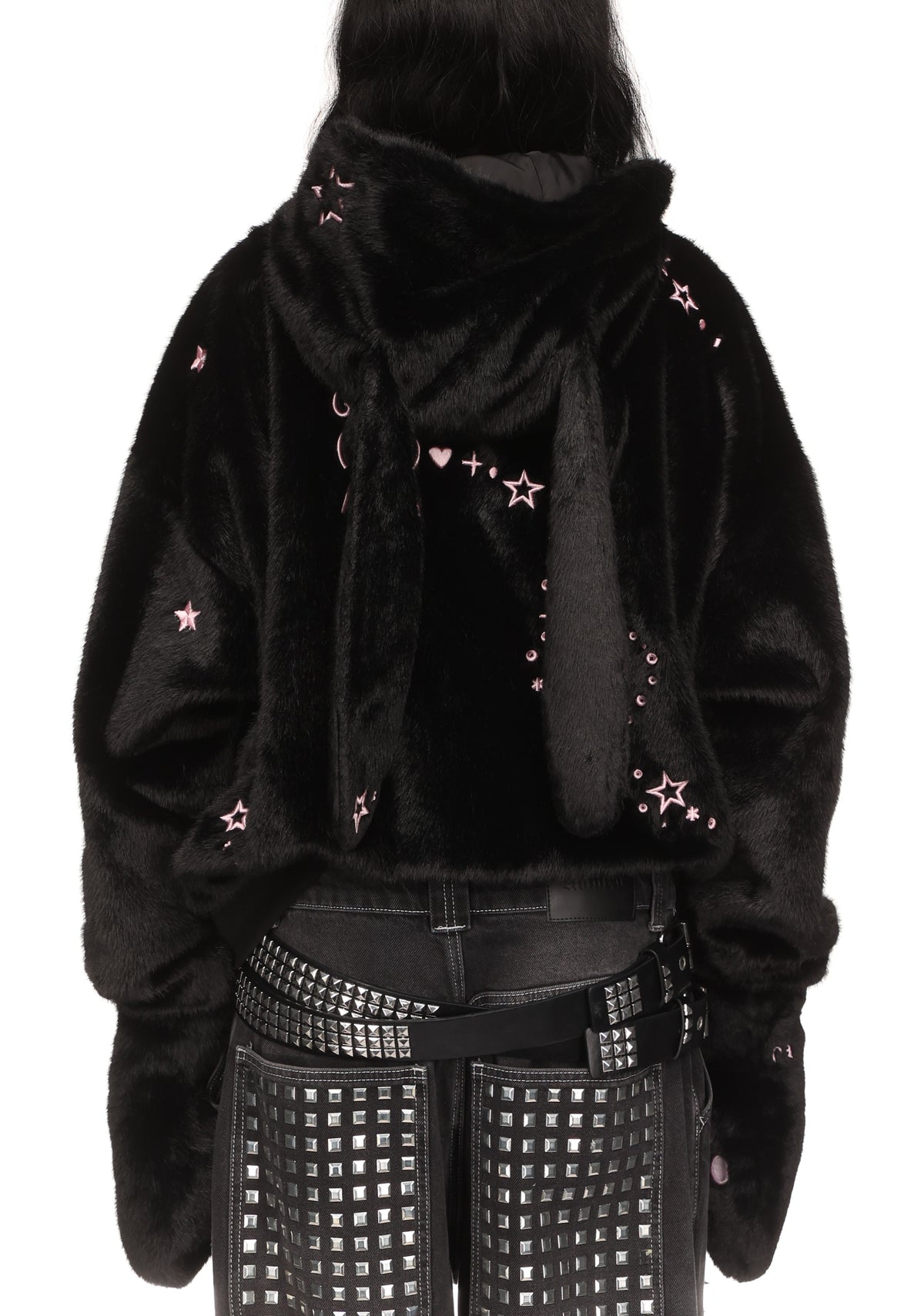 MALFUNCTION UNTAMED EMBROIDERED FAUX FUR ZIP HOODIE BLACK (DETACHABLE EARS)