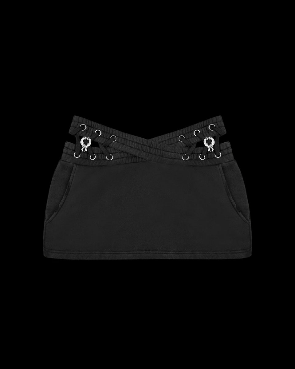 VENDETTA LACE UP MICRO SKIRT BLACK VINTAGE WASH