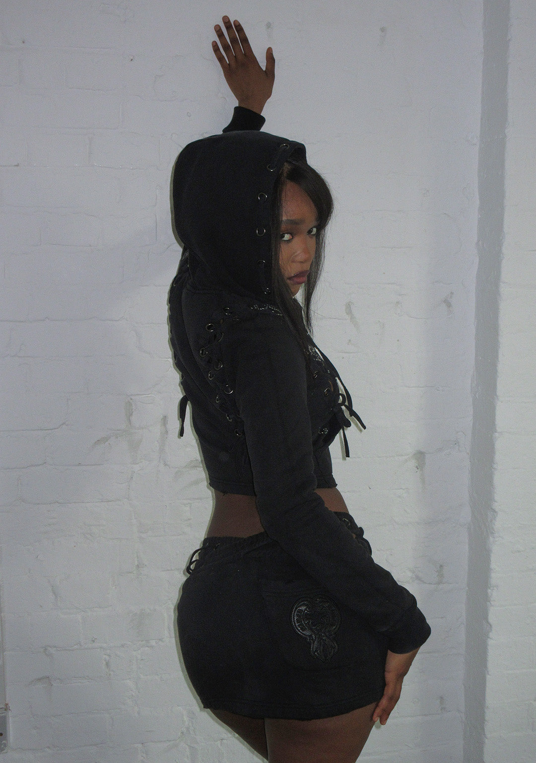 VENDETTA LACE UP MICRO SKIRT BLACK VINTAGE WASH