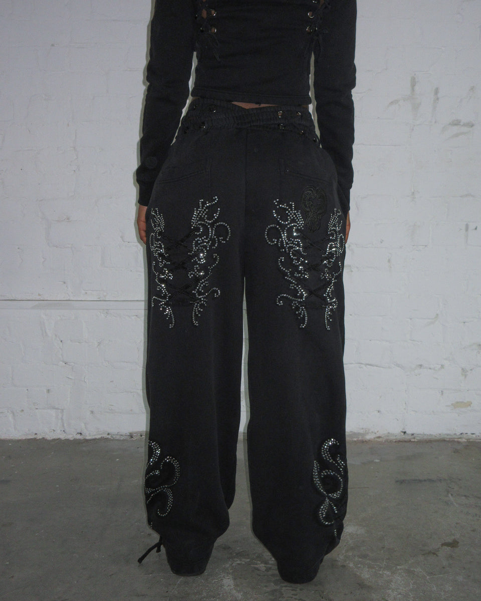VENDETTA LACE UP OVERSIZED SWEATPANTS BLACK VINTAGE WASH