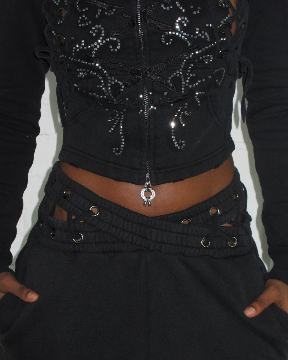 VENDETTA LACE UP OVERSIZED SWEATPANTS BLACK VINTAGE WASH