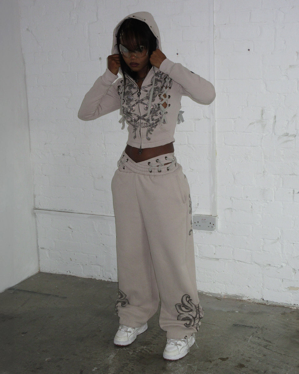 VENDETTA LACE UP OVERSIZED SWEATPANTS BONE