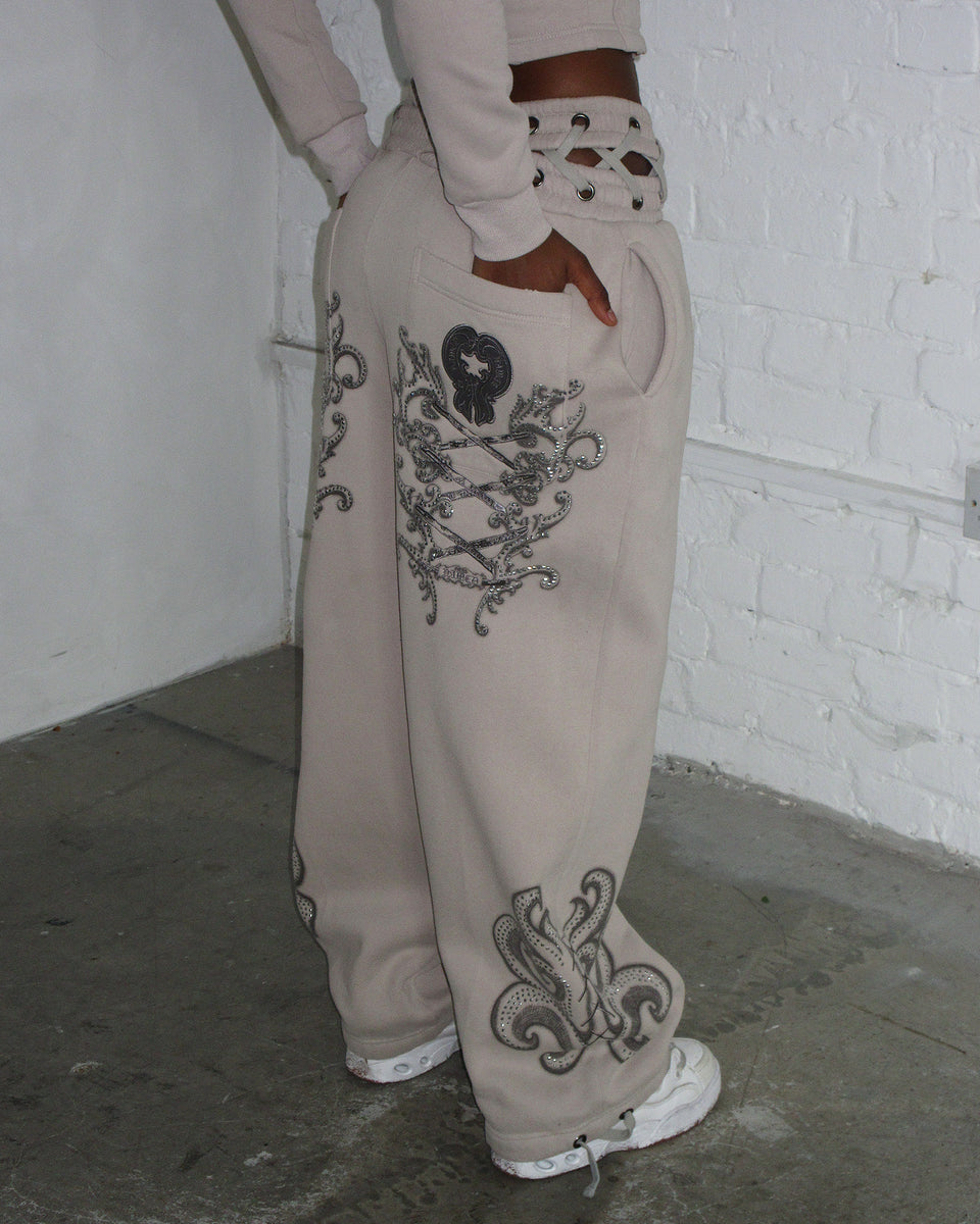 VENDETTA LACE UP OVERSIZED SWEATPANTS BONE