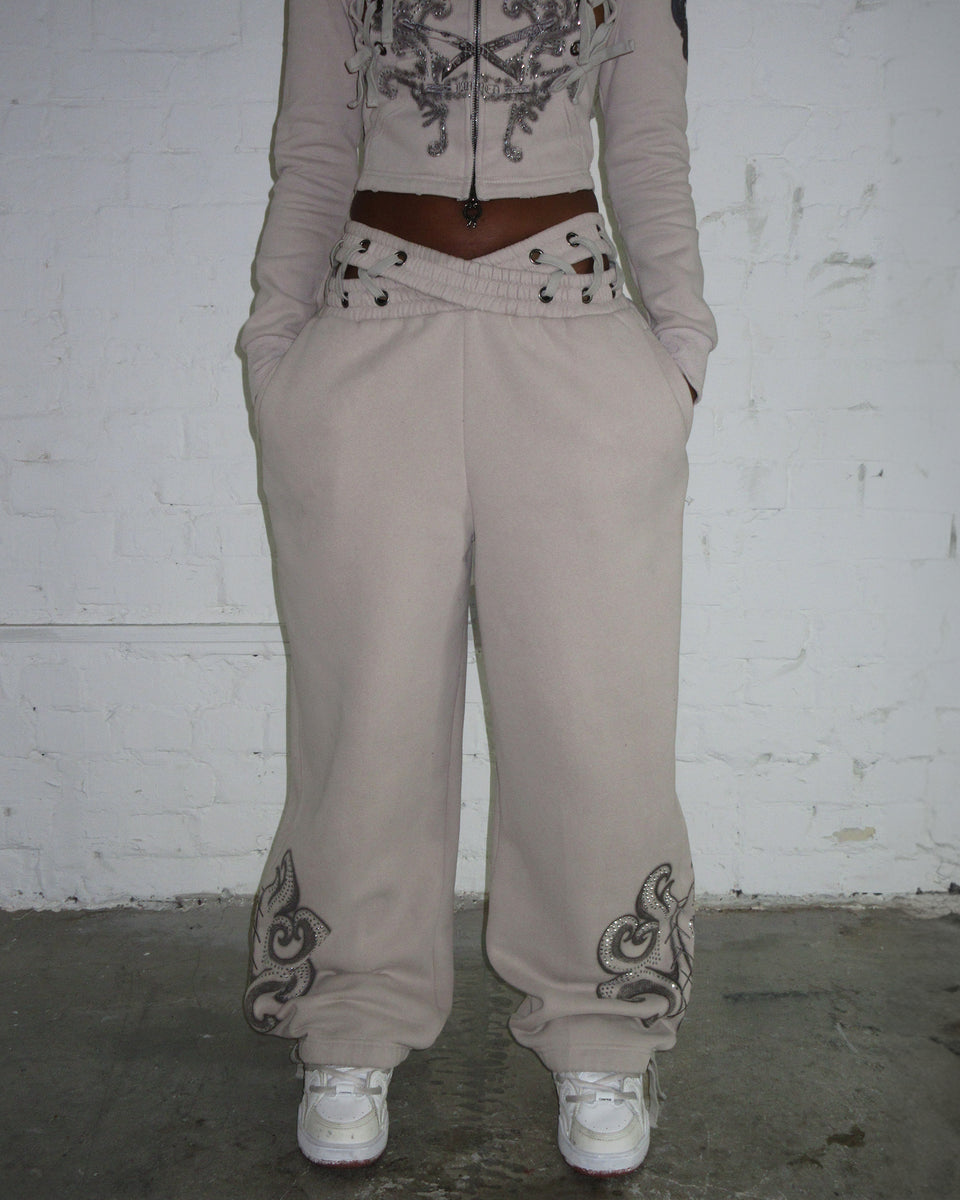 VENDETTA LACE UP OVERSIZED SWEATPANTS BONE