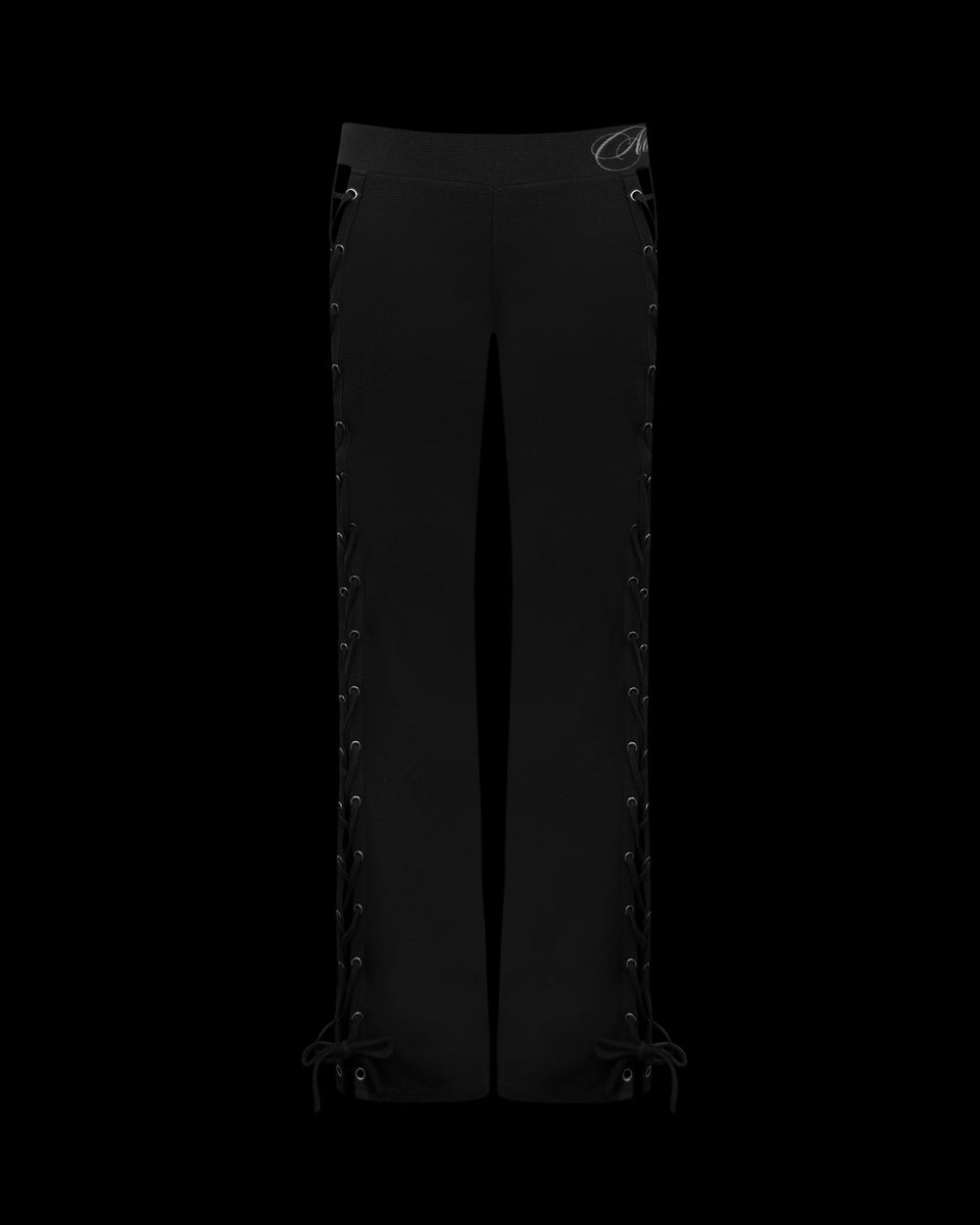 VENDETTA LACE UP SCULPT STRETCH PANTS BLACK