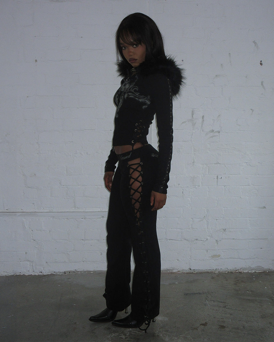 VENDETTA LACE UP SCULPT STRETCH PANTS BLACK