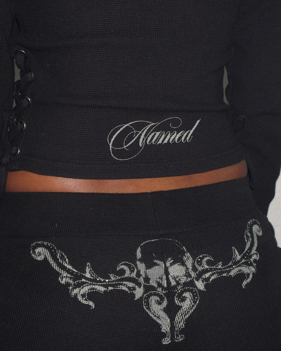 VENDETTA LACE UP SCULPT STRETCH PANTS BLACK