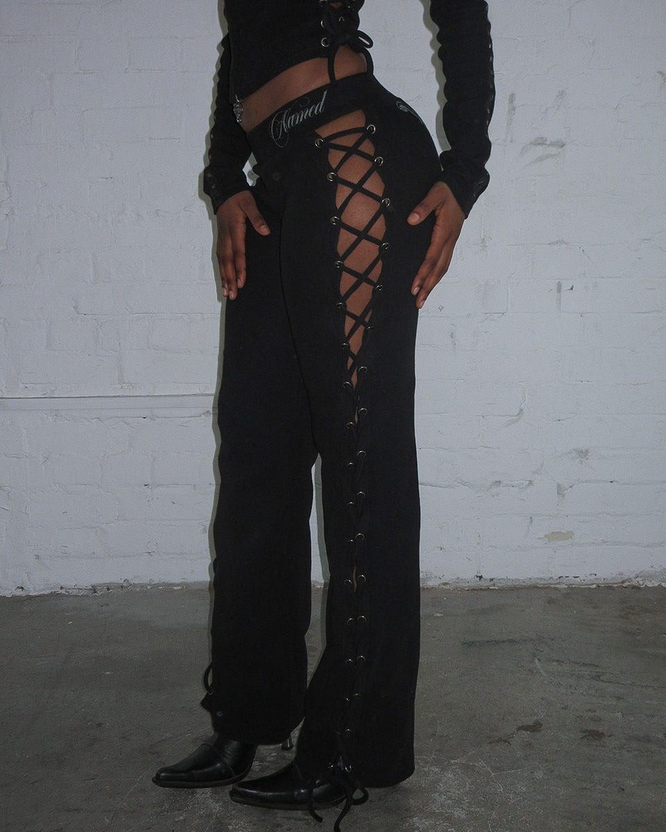 VENDETTA LACE UP SCULPT STRETCH PANTS BLACK