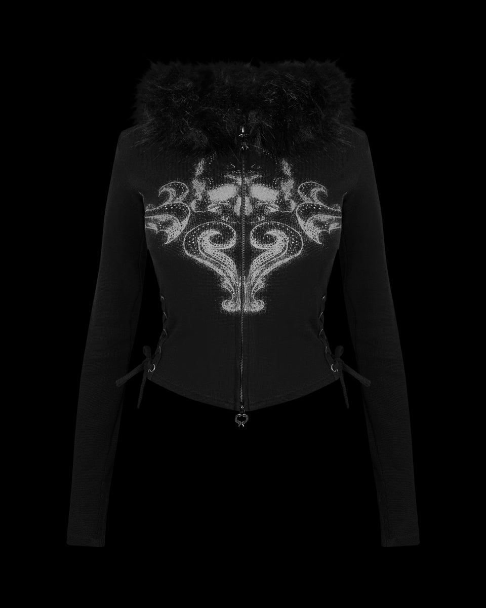 VENDETTA SCULPT STRETCH ZIP HOODIE BLACK (DETACHABLE FAUX FUR)