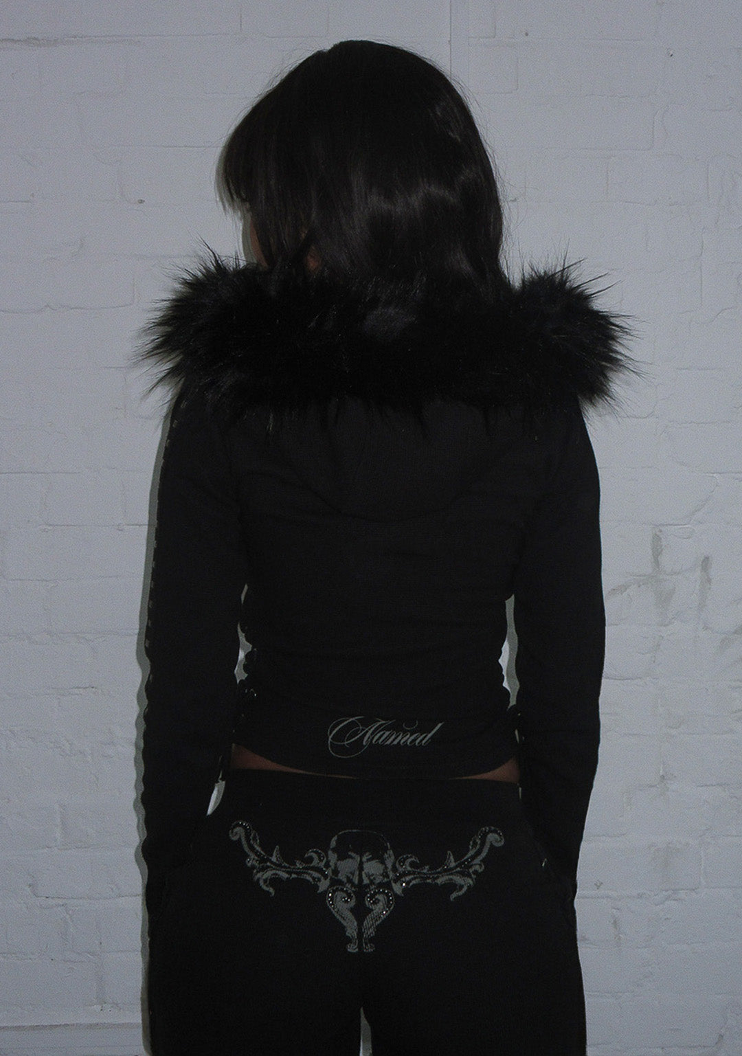 VENDETTA SCULPT STRETCH ZIP HOODIE BLACK (DETACHABLE FAUX FUR)