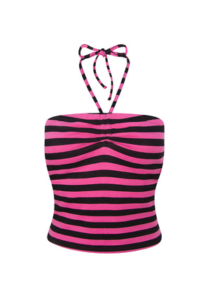 VICE HALTERNECK TANK TOP HOT PINK STRIPE