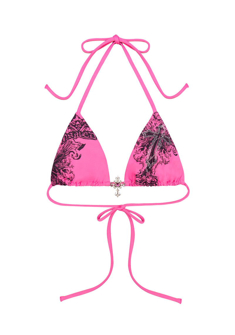 VICE RHINESTONE TRIANGLE BIKINI TOP HOT PINK