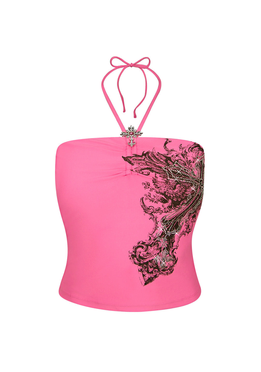 VICE RHINESTONE HALTERNECK TANKINI TOP HOT PINK