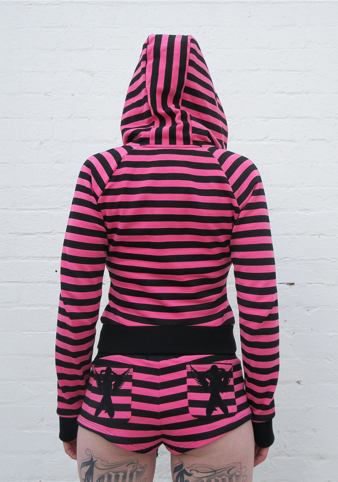 VICE RHINESTONE FITTED HOODIE HOT PINK STRIPE