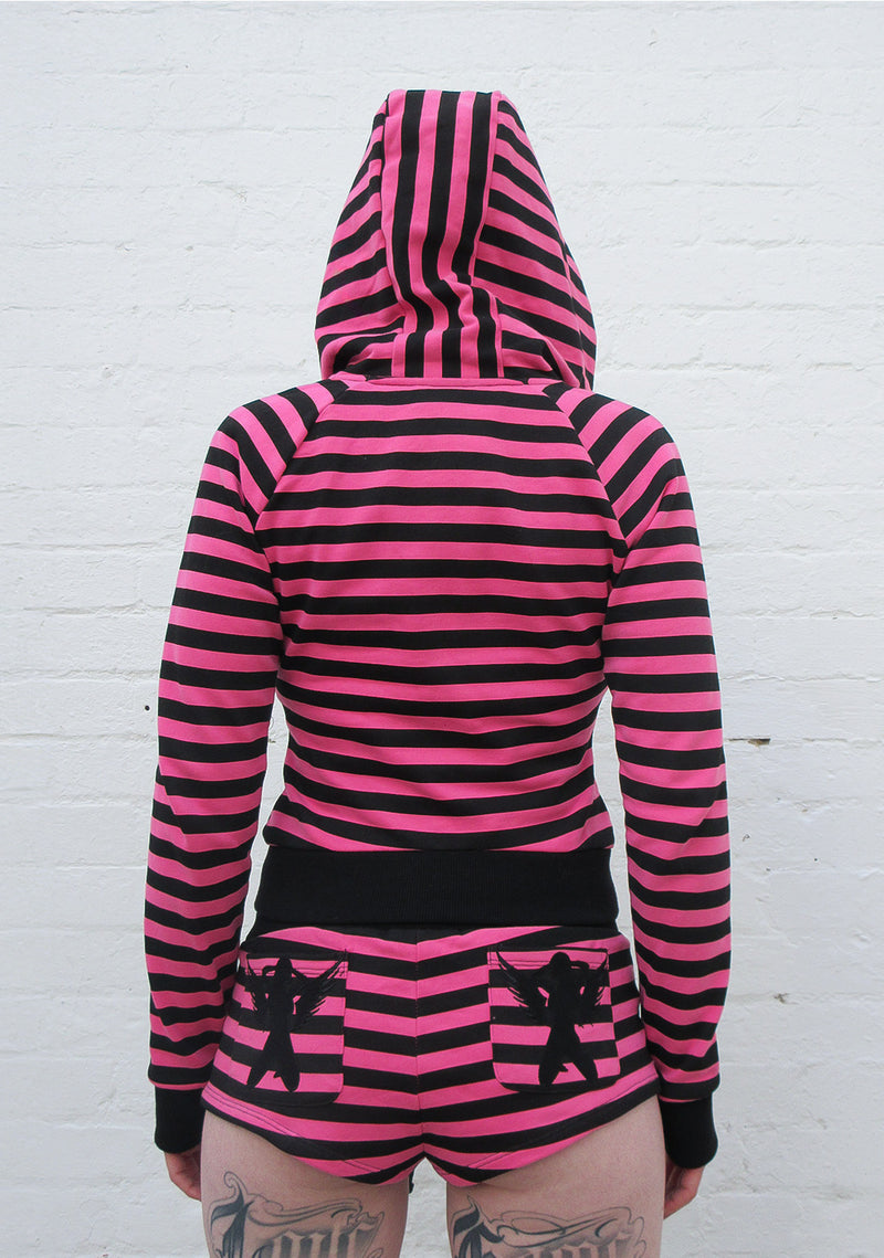 VICE RHINESTONE FITTED HOODIE HOT PINK STRIPE