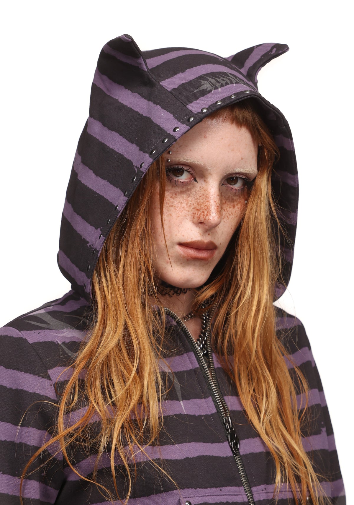 VILLAIN STUDDED LOOSE FIT HOODIE BLACK