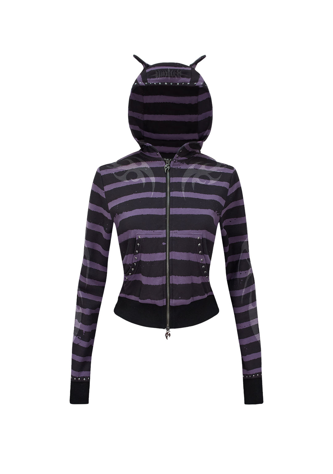 VILLAIN STUDDED LOOSE FIT HOODIE BLACK