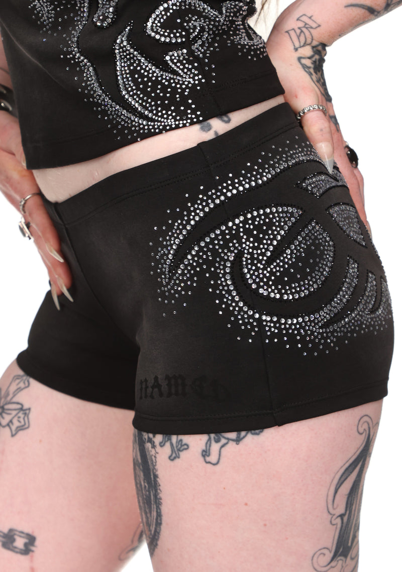 VISION RHINESTONE HOTPANTS WASHED BLACK