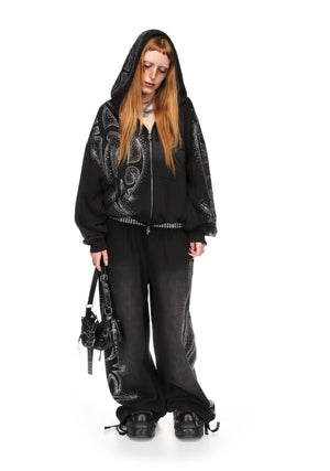 VISION RHINESTONE OVERSIZED SWEATPANTS WASHED BLACK