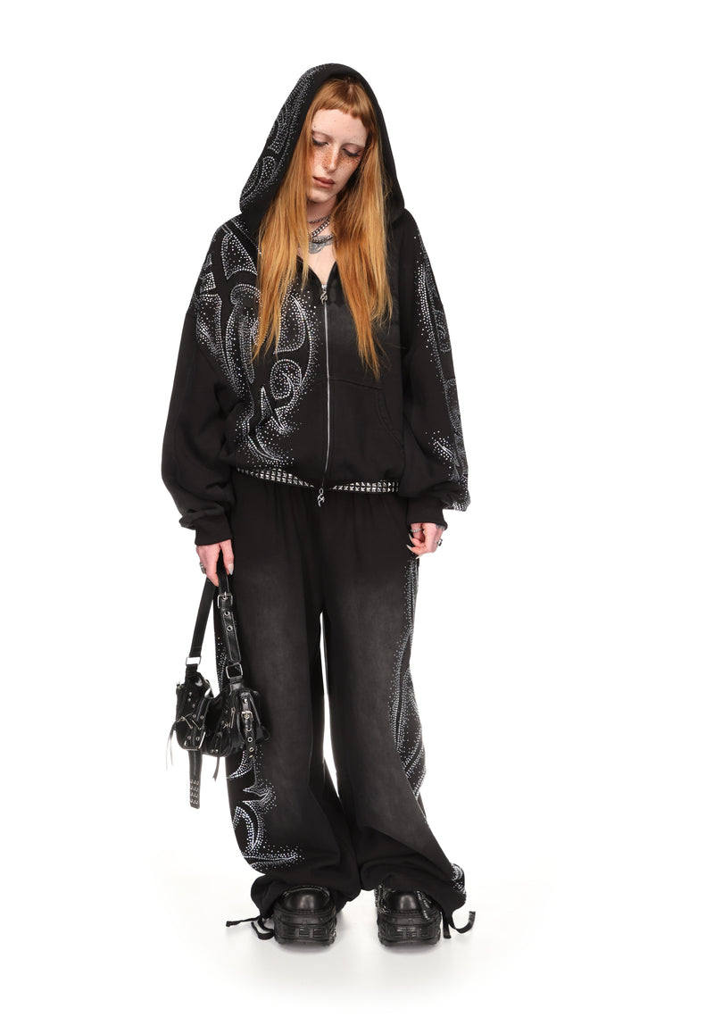VISION RHINESTONE OVERSIZED SWEATPANTS WASHED BLACK