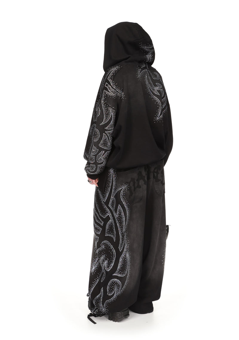 VISION RHINESTONE OVERSIZED SWEATPANTS WASHED BLACK